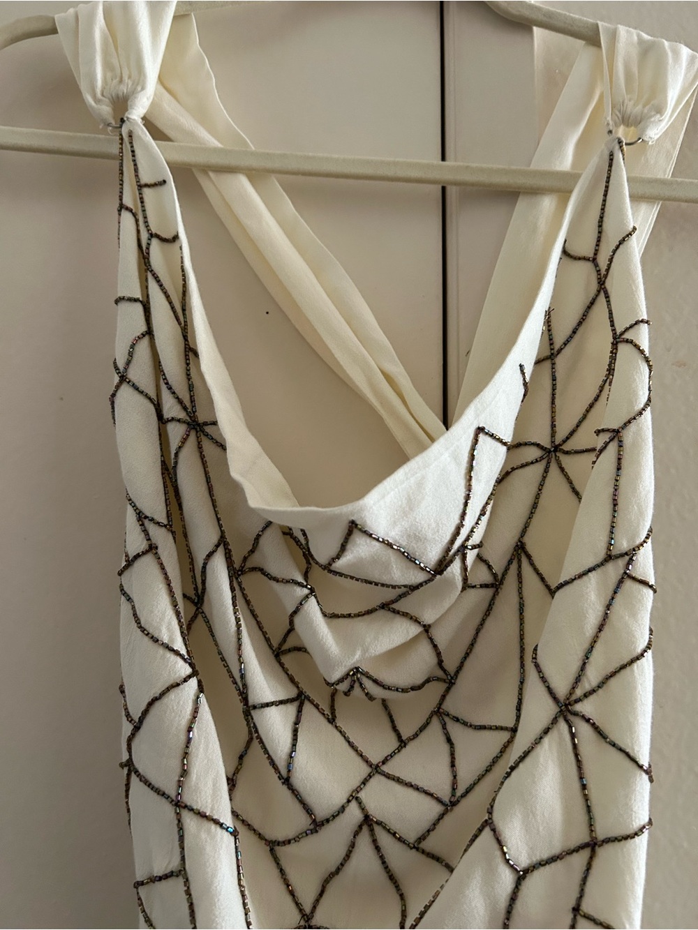 Free People Cream Draped Bodysuit with Black Geometric Stitching - Picture 3 of 10